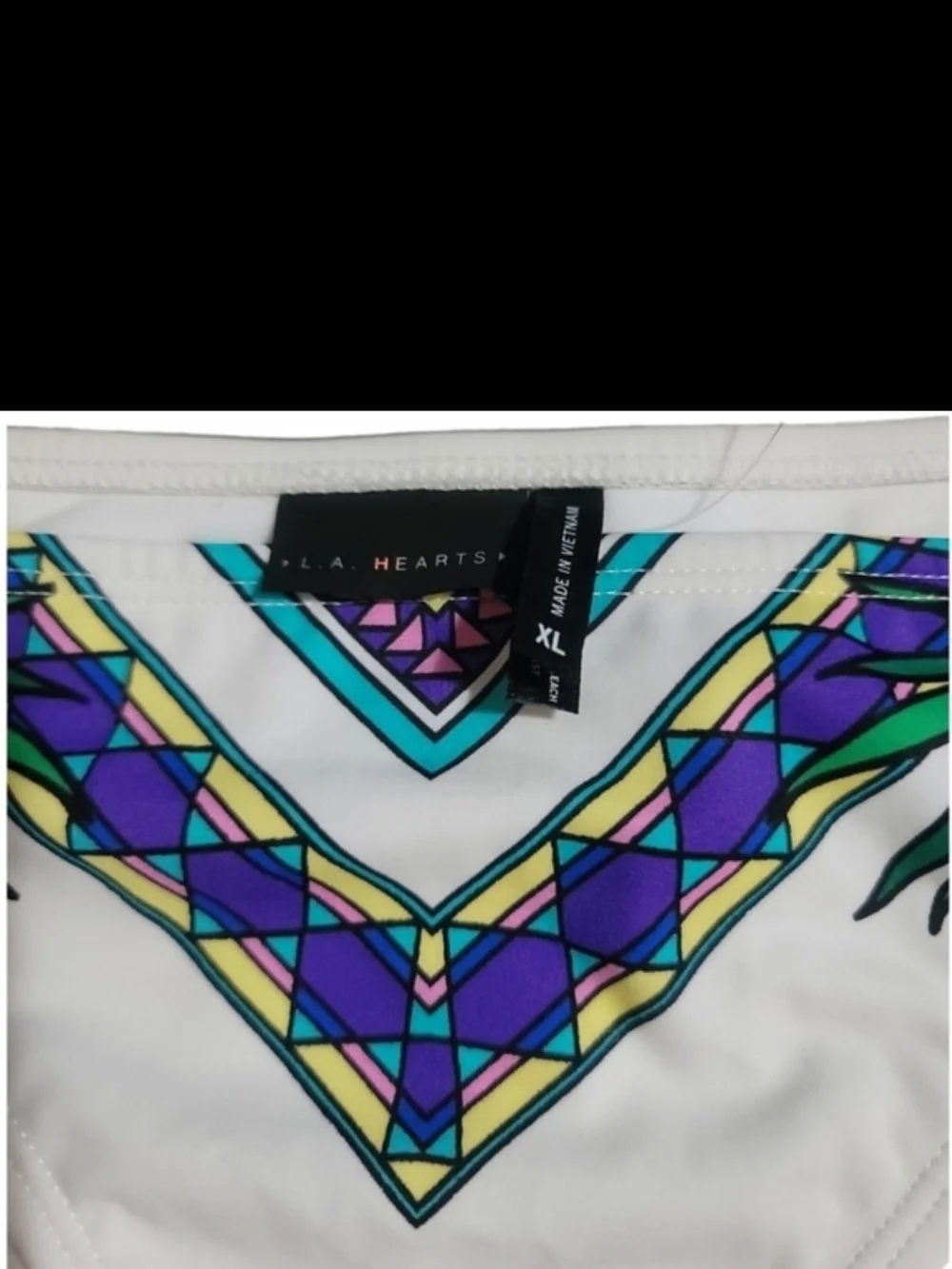 LA Hearts - XL White Bikini Bottom with Green Leaf & Purple Accent
